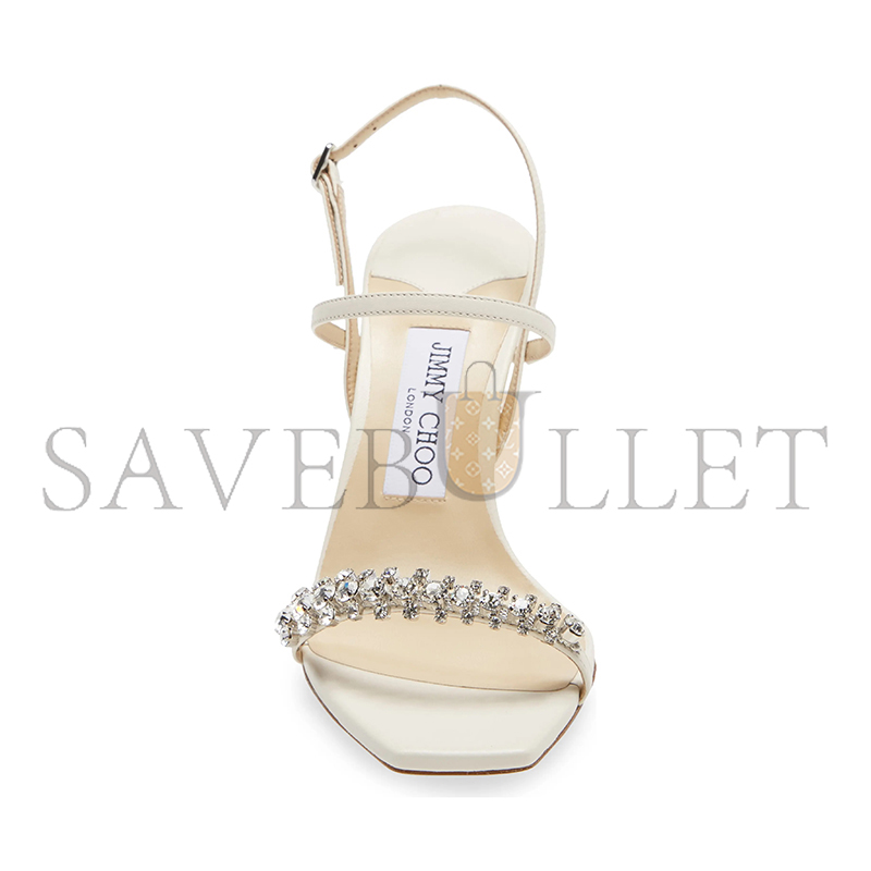 JMMY CHOO MEIRA 85 CRYSTAL-EMBELLISHED LEATHER SLINGBACK SANDALS 369547